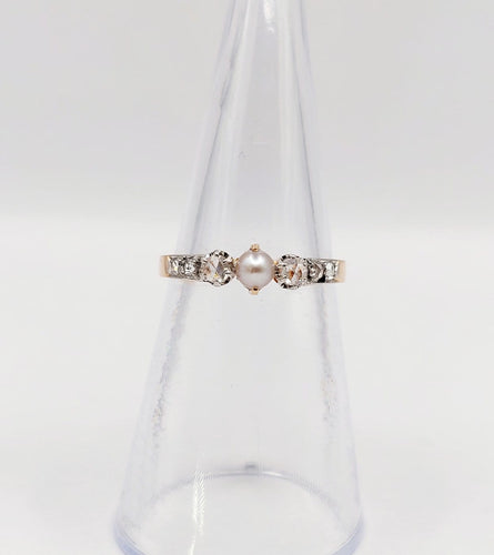 Bague 50.5 Bague antique en or rose 18k, platine, perle et diamants 58 Facettes A07421