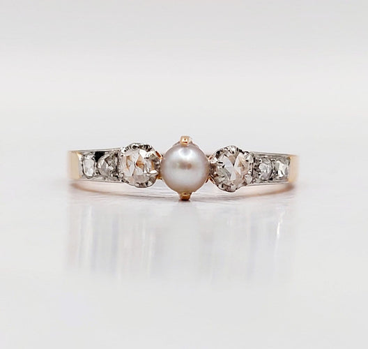 Bague 50.5 Bague antique en or rose 18k, platine, perle et diamants 58 Facettes A07421