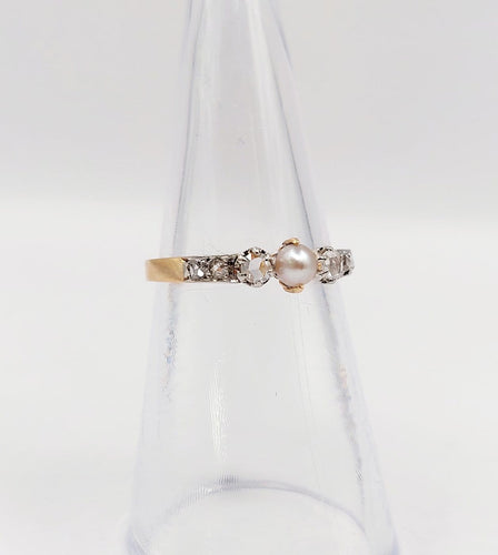 Bague 50.5 Bague antique en or rose 18k, platine, perle et diamants 58 Facettes A07421