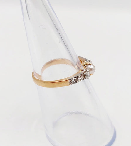 Bague 50.5 Bague antique en or rose 18k, platine, perle et diamants 58 Facettes A07421