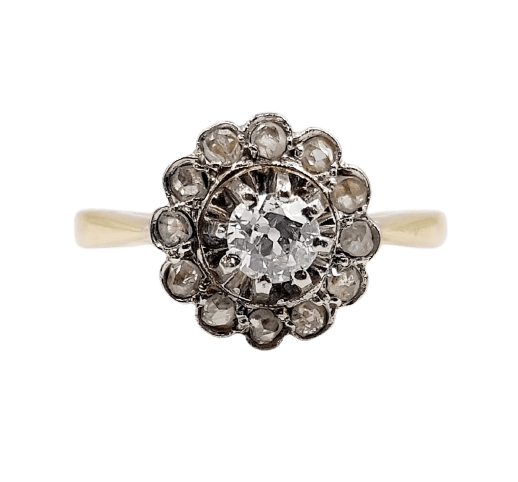 Bague 50.5 Bague marguerite en or 18k, platine et diamants 58 Facettes A07422