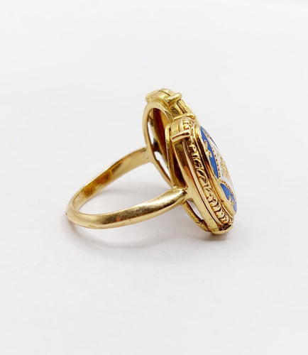 Bague 49.5 Bague chevalière victorienne en or 18K, fleurs et émail 58 Facettes A07423