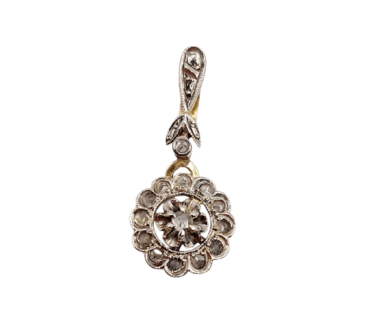 Pendentif marguerite vers 1900 en or 18k et diamants taille rose