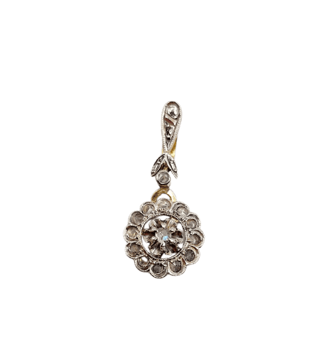 Pendentif marguerite vers 1900 en or 18k et diamants taille rose