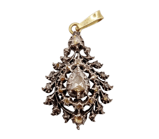 Victorien - Pendentif en argent et or 18k, diamants taille rose