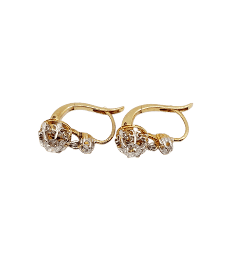 Dormeuses antiques en or 18K, platine et diamants