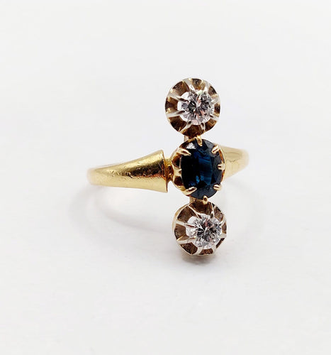 Bague 55.5 Bague marquise antique en or 18K, saphir et diamants 58 Facettes A07429