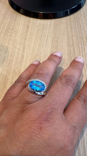 Bague 54 Bague en or blanc, topaze et diamants 58 Facettes Bague 001