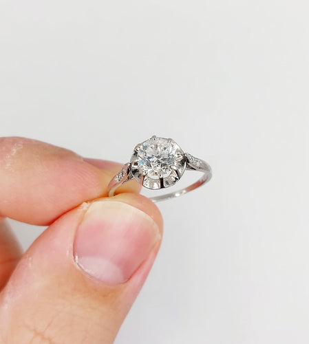 Bague 54 Bague solitaire Art déco en platine et diamant 1,05 carat 58 Facettes A07430