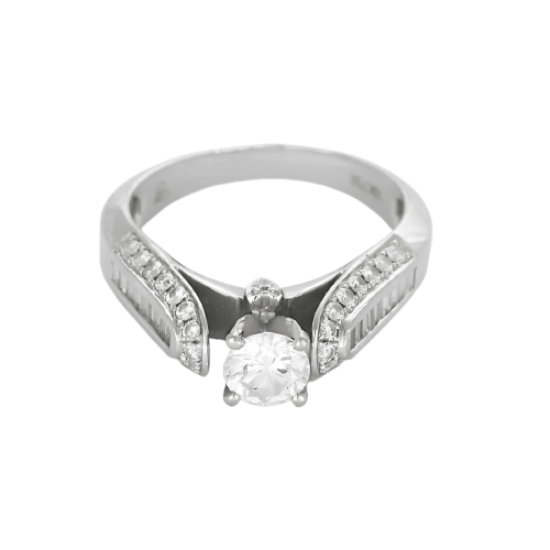 Bague solitaire en or gris, diamant 0,50 ct et petits diamants 58 Facettes B260255