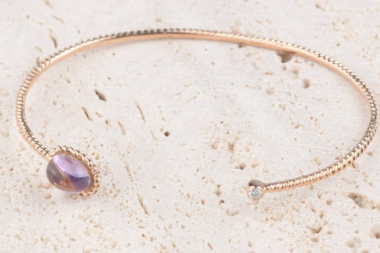 Bracelet Bracelet améthyste cabochon et diamant en or jaune 18K 58 Facettes BRAMTCB895-107
