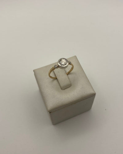 Bague 53 Bague solitaire début 1900 en or jaune et diamants 58 Facettes Anello-001