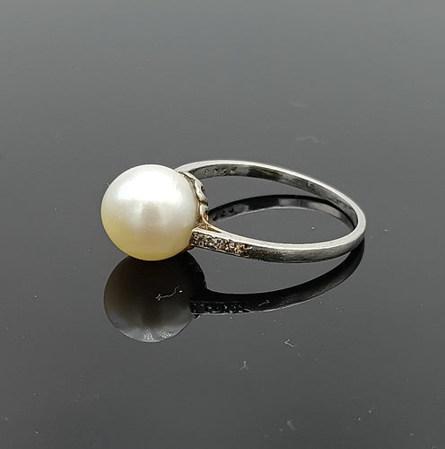 Bague 57 Bague ancienne en platine avec perle de culture et diamants 58 Facettes AX/18/0