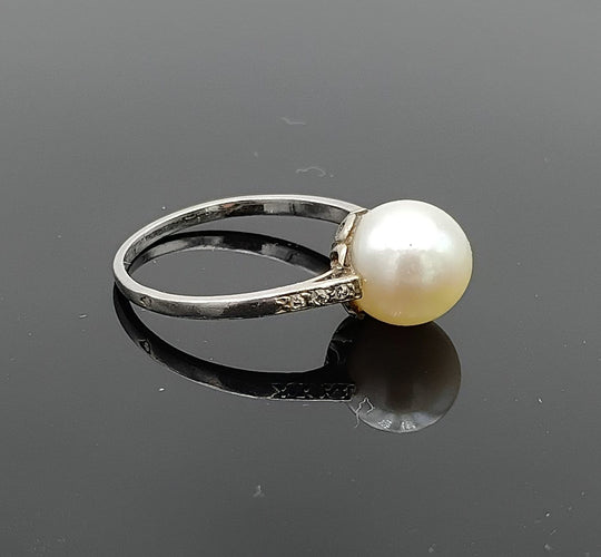 Bague 57 Bague ancienne en platine avec perle de culture et diamants 58 Facettes AX/18/0