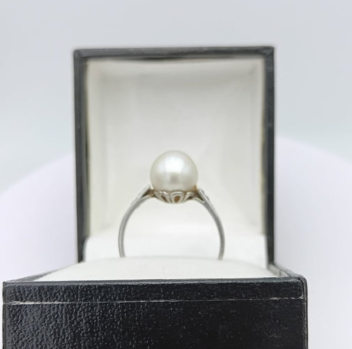 Bague 57 Bague ancienne en platine avec perle de culture et diamants 58 Facettes AX/18/0