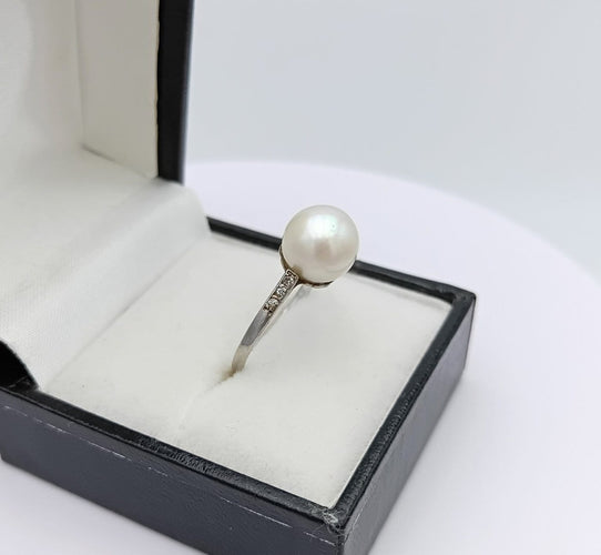 Bague 57 Bague ancienne en platine avec perle de culture et diamants 58 Facettes AX/18/0