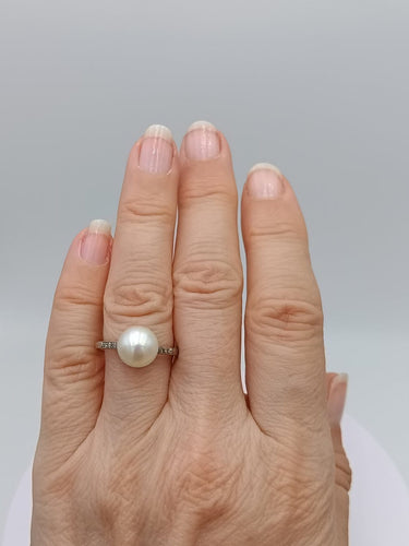 Bague 57 Bague ancienne en platine avec perle de culture et diamants 58 Facettes AX/18/0
