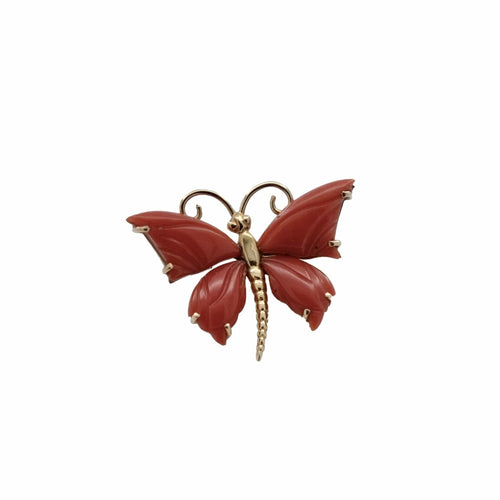 Broche Broche Papillon en or jaune et corail rouge 58 Facettes REF23121-143
