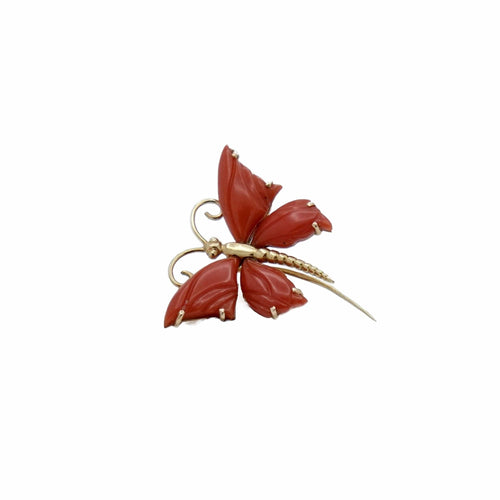 Broche Broche Papillon en or jaune et corail rouge 58 Facettes REF23121-143