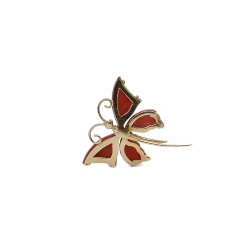 Broche Broche Papillon en or jaune et corail rouge 58 Facettes REF23121-143