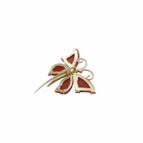 Broche Broche Papillon en or jaune et corail rouge 58 Facettes REF23121-143