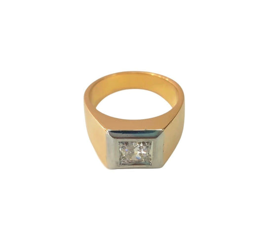 Bague 55 Chevalière - Bague en or 18K et platine avec diamant 58 Facettes Chvl.Or.Pt-2365