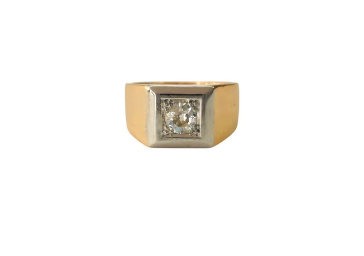Bague 55 Chevalière - Bague en or 18K et platine avec diamant 58 Facettes Chvl.Or.Pt-2365
