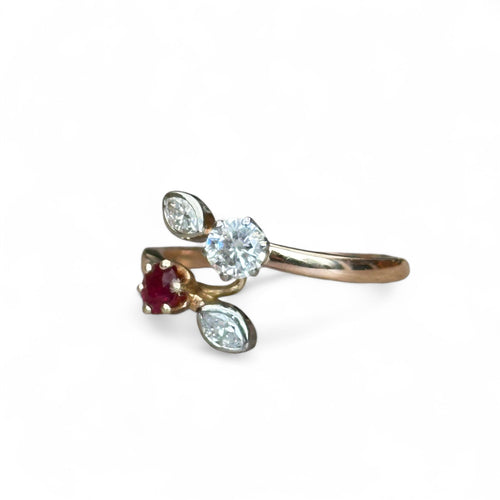 Bague 53 Bague Toi et Moi en or rose, rubis et diamants 58 Facettes 295