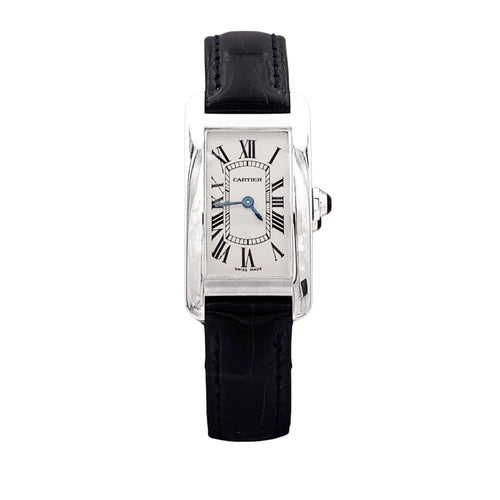Montre Cartier Tank Américaine - Montre en acier et cuir 58 Facettes 35757