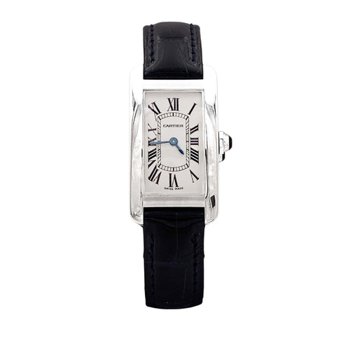 Montre Cartier Tank Américaine - Montre en acier et cuir 58 Facettes 35757