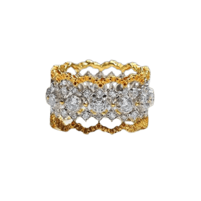 Bague 51 Buccellati Rombi - Bague en or jaune, or blanc et diamants 58 Facettes jnci112