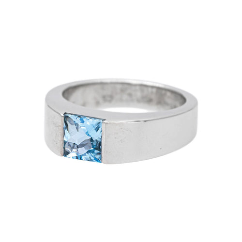 Bague 51 Cartier Tank - Bague en or blanc et aigue-marine 58 Facettes 4482532RV