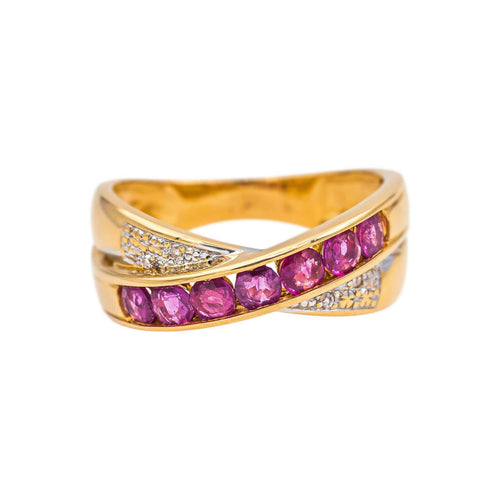 Bague 60 Bague en or jaune, rubis et diamants 58 Facettes 5149420RV