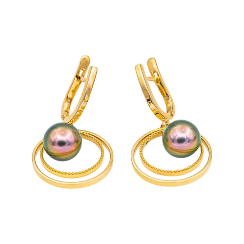 Boucles d'oreilles Boucles d'oreilles dormeuses en or jaune et perles de Tahiti 58 Facettes 5214051RV