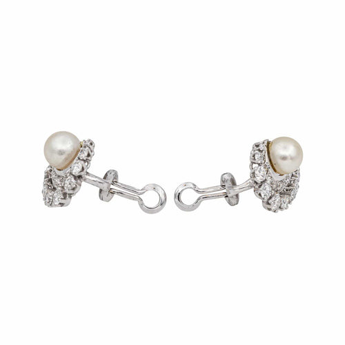 Boucles d'oreilles Boucles d'oreilles en or blanc, perles de culture et diamants 58 Facettes 5215578CN