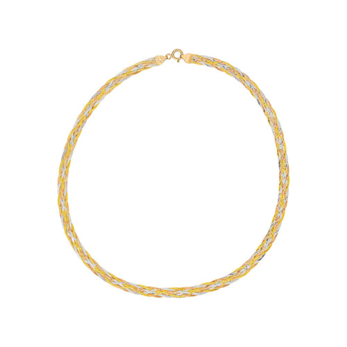 Collier Collier maille tressée en or jaune, blanc et rose 58 Facettes 5458456RV
