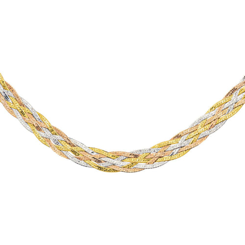 Collier Collier maille tressée en or jaune, blanc et rose 58 Facettes 5458456RV