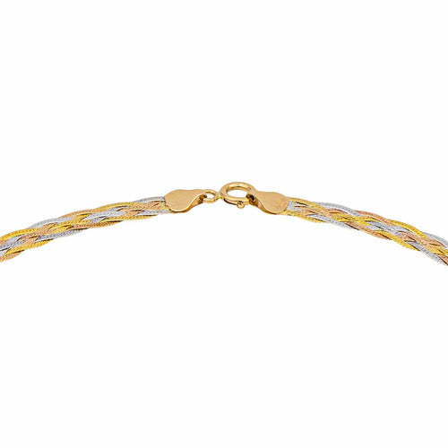 Collier Collier maille tressée en or jaune, blanc et rose 58 Facettes 5458456RV
