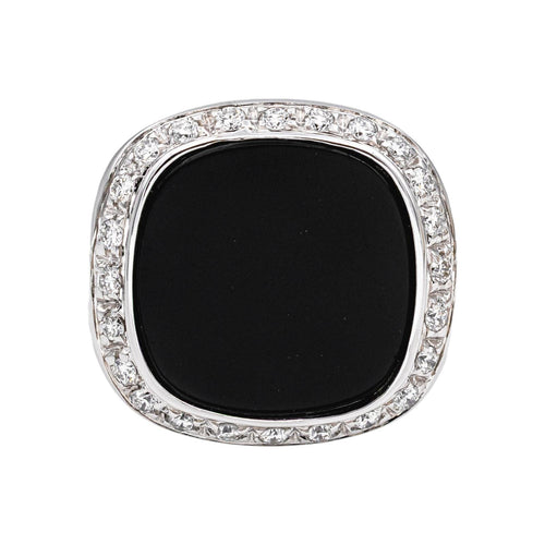 Bague 55 Chevalière - Bague en or blanc, onyx et diamants 58 Facettes 5357410CN