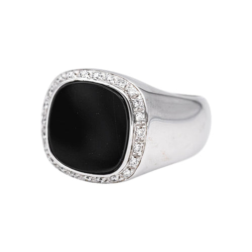 Bague 55 Chevalière - Bague en or blanc, onyx et diamants 58 Facettes 5357410CN