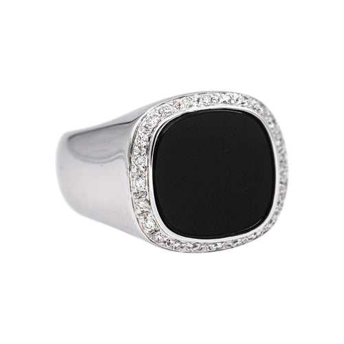 Bague 55 Chevalière - Bague en or blanc, onyx et diamants 58 Facettes 5357410CN