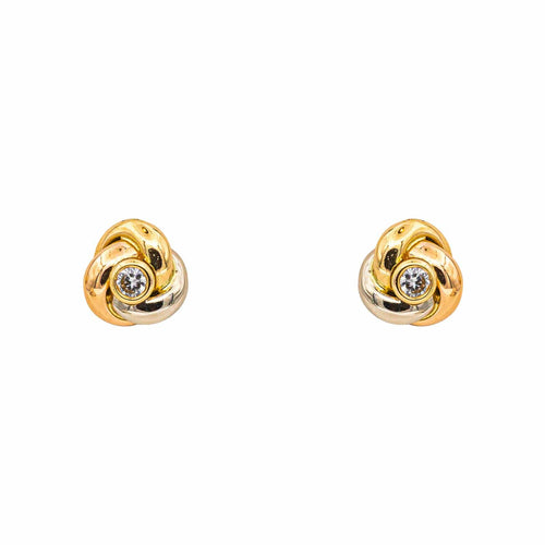 Boucles d'oreilles Cartier Trinity - Boucles d'oreilles puces en ors trois tons et diamants 58 Facettes 5598926RV