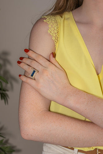 Bague 56 Bague en or jaune avec saphirs et diamants 58 Facettes 5560098CN