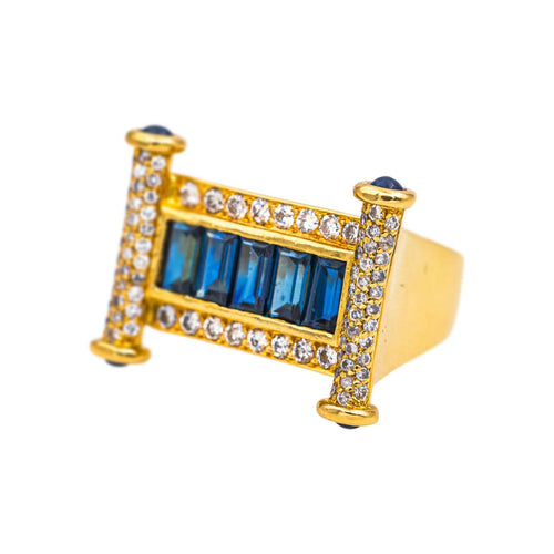 Bague 56 Bague en or jaune avec saphirs et diamants 58 Facettes 5560098CN
