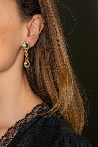 Boucles d'oreilles Boucles d'oreilles en or jaune, émeraudes, saphirs et diamants 58 Facettes 5693507CN