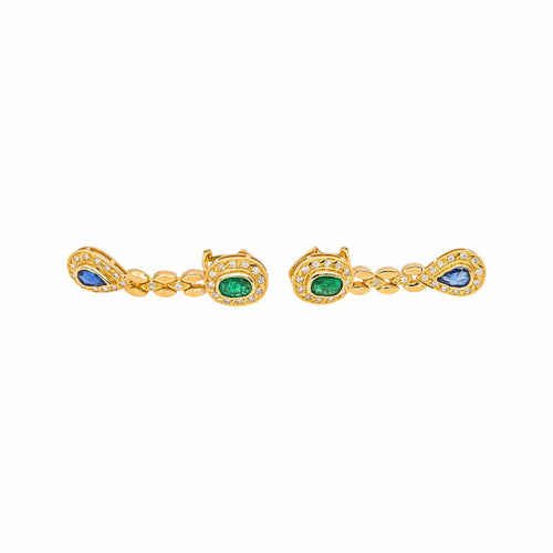 Boucles d'oreilles Boucles d'oreilles en or jaune, émeraudes, saphirs et diamants 58 Facettes 5693507CN