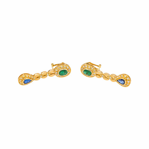Boucles d'oreilles Boucles d'oreilles en or jaune, émeraudes, saphirs et diamants 58 Facettes 5693507CN