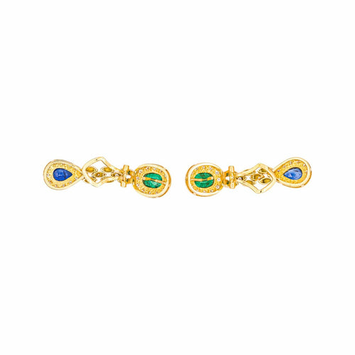 Boucles d'oreilles Boucles d'oreilles en or jaune, émeraudes, saphirs et diamants 58 Facettes 5693507CN