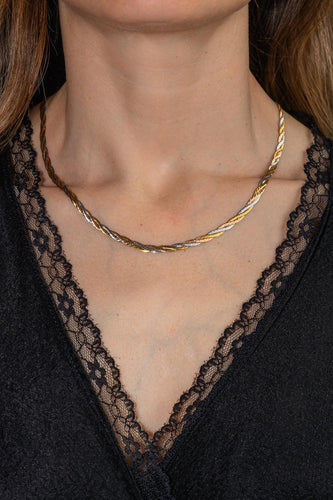 Collier Collier maille miroir en or jaune, blanc et rose 58 Facettes 5777577CN
