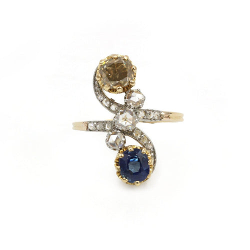 Bague 60 Bague Toi & Moi en or jaune, platine, saphir et diamants 58 Facettes 260034SP